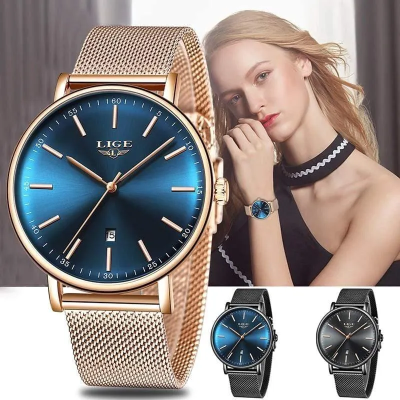 Frauen Uhren Top Marke Luxus Damen Mesh Gürtel ultradünne Uhr Edelstahl Wasserdichte Uhr Quarzuhr Reloj Mujer