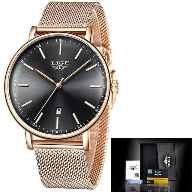 Frauen Uhren Top Marke Luxus Damen Mesh Gürtel ultradünne Uhr Edelstahl Wasserdichte Uhr Quarzuhr Reloj Mujer