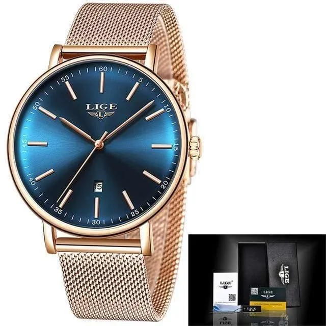 Frauen Uhren Top Marke Luxus Damen Mesh Gürtel ultradünne Uhr Edelstahl Wasserdichte Uhr Quarzuhr Reloj Mujer