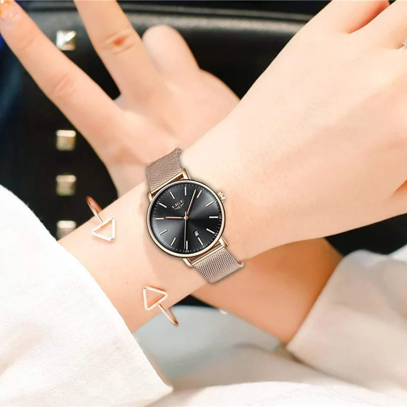 Frauen Uhren Top Marke Luxus Damen Mesh Gürtel ultradünne Uhr Edelstahl Wasserdichte Uhr Quarzuhr Reloj Mujer
