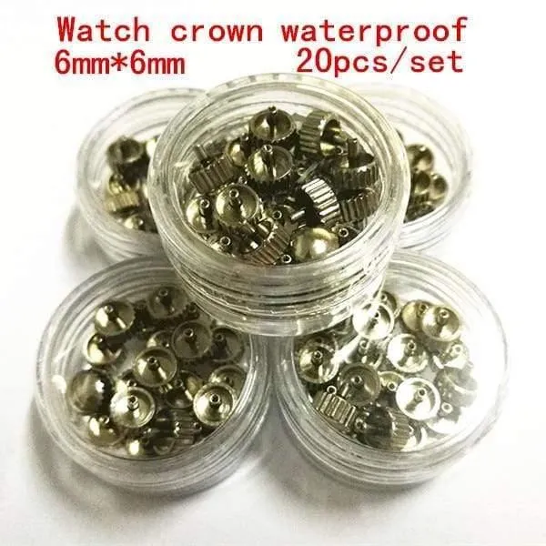 20PCS / set hochwertige Uhrenteile Uhrenkopf Uhrenkrone wasserdicht Edelstahl Uhrenkrone 6mm * 6mm