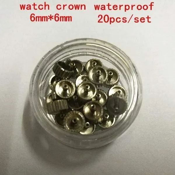20PCS / set hochwertige Uhrenteile Uhrenkopf Uhrenkrone wasserdicht Edelstahl Uhrenkrone 6mm * 6mm