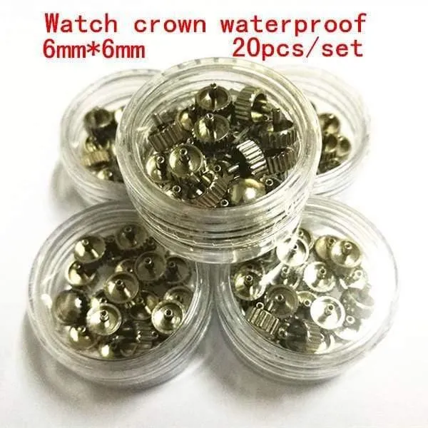 20PCS / set hochwertige Uhrenteile Uhrenkopf Uhrenkrone wasserdicht Edelstahl Uhrenkrone 6mm * 6mm