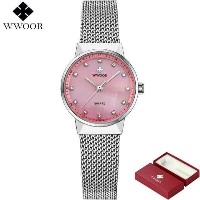 Frauen Uhren Quarz Wasserdicht Rose Gold Kleid Damen Uhr Frauen Marke Luxus Mesh Armband Armbanduhr Relogio feminino