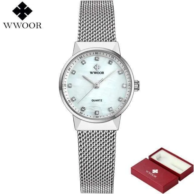 Frauen Uhren Quarz Wasserdicht Rose Gold Kleid Damen Uhr Frauen Marke Luxus Mesh Armband Armbanduhr Relogio feminino