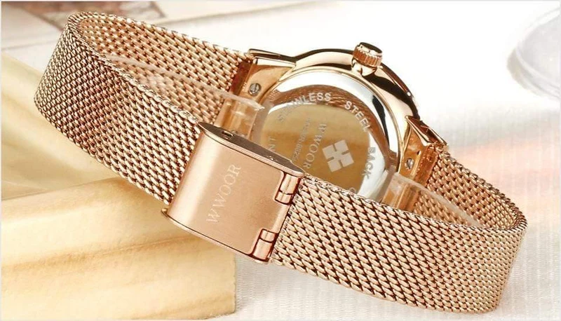 Frauen Uhren Quarz Wasserdicht Rose Gold Kleid Damen Uhr Frauen Marke Luxus Mesh Armband Armbanduhr Relogio feminino