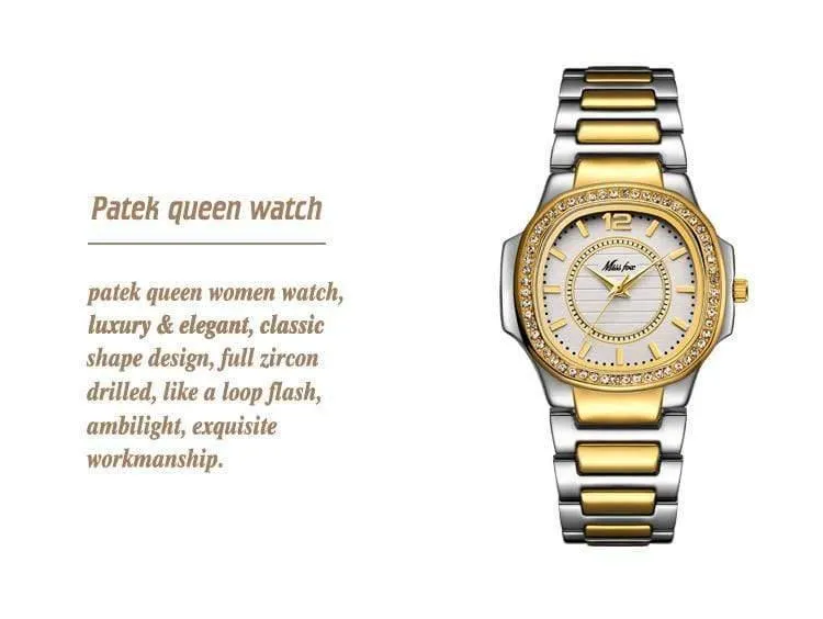 Uhren für Frauen Edelstahl Gold Damenuhr Diamant Armbanduhr Patek Armbanduhr