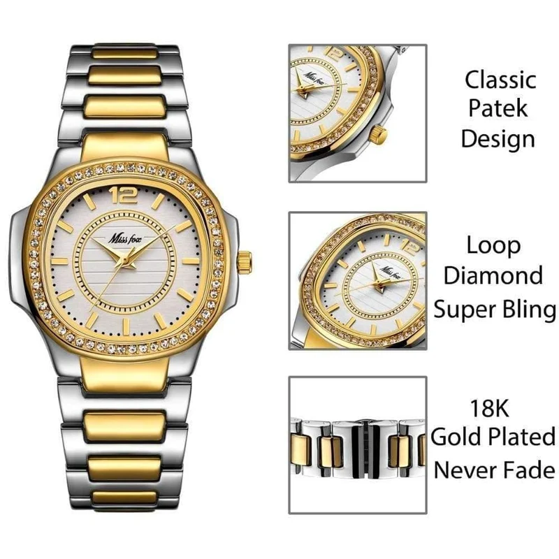 Uhren für Frauen Edelstahl Gold Damenuhr Diamant Armbanduhr Patek Armbanduhr