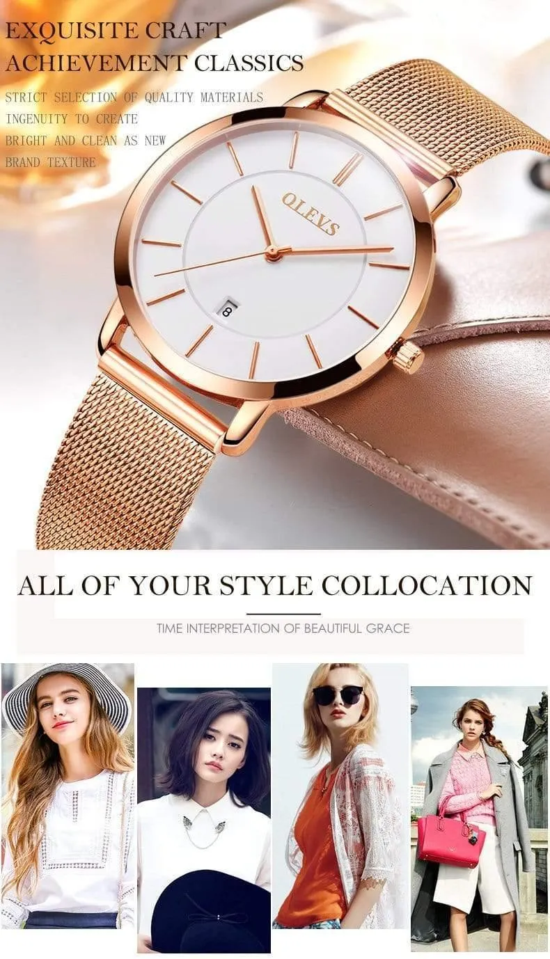Damenuhr Marke Luxus Frauen Uhren Wasserdicht Rose Gold Edelstahl Quarz Kalender Armbanduhr montre femme