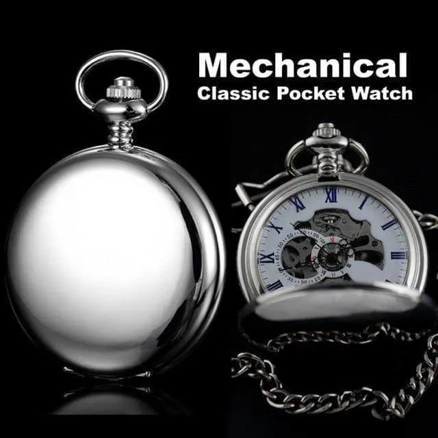 Silber Edelstahl Classic Full Hunter Mechanische Taschenuhr Steampunk Handwind Männer Frauen Uhr Geschenke