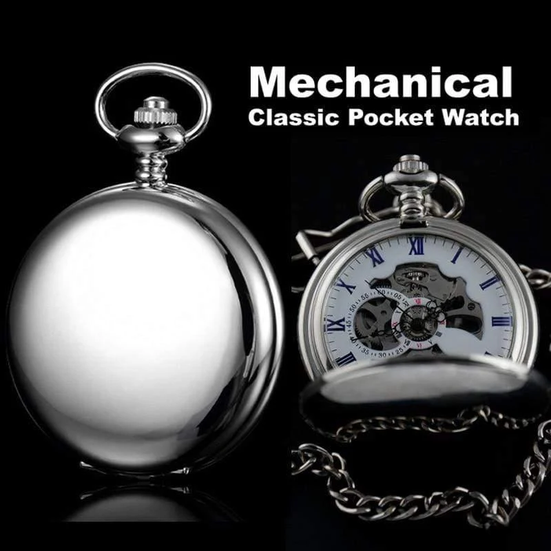 Silber Edelstahl Classic Full Hunter Mechanische Taschenuhr Steampunk Handwind Männer Frauen Uhr Geschenke