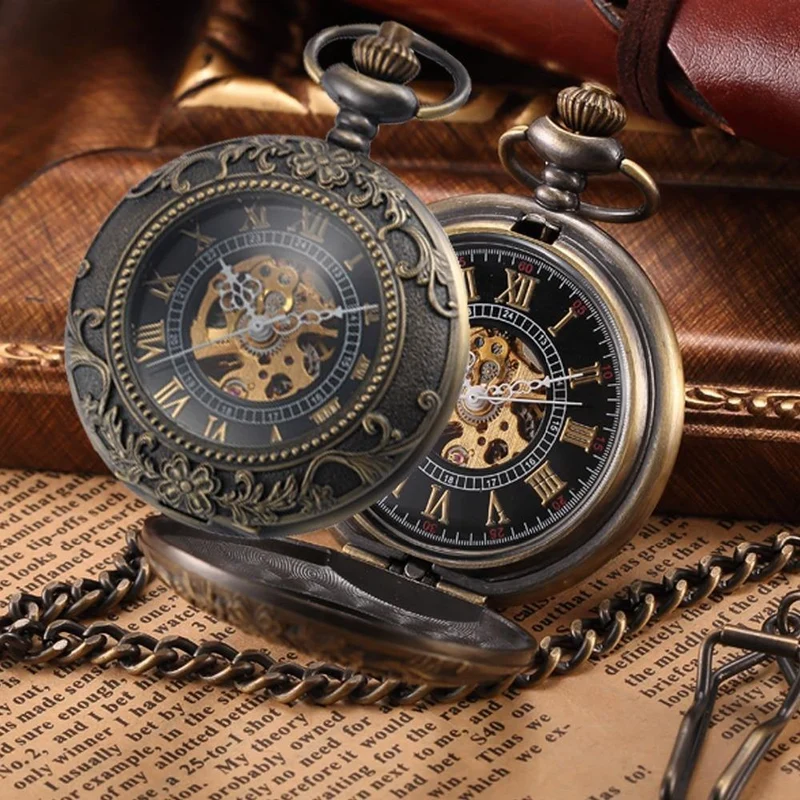 Taschenuhr Mechanische Taschenuhren Flip Clock Halskette Retro Skeleton Vintage Taschenuhr Kette Dropshipping