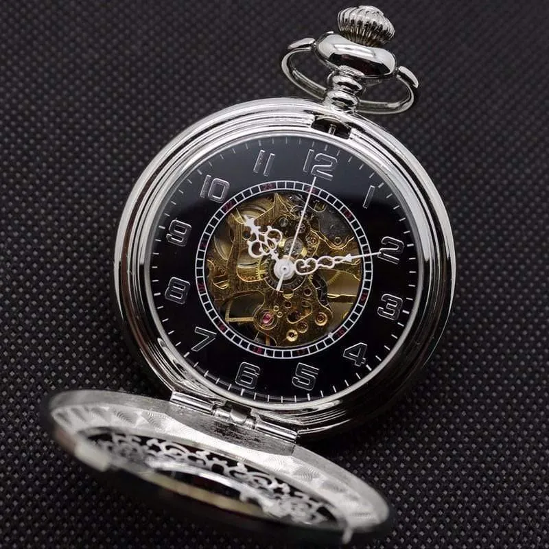Hohlblume Silber Handaufzug mechanische Taschenuhr Mens Womens Box Bag