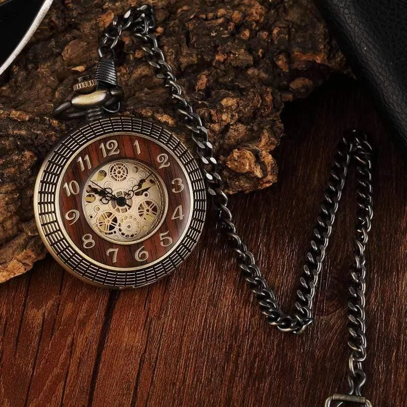 Mechanische Taschenuhr Herren Unique Hollow Steampunk Bronze Mechanische Uhren Kette