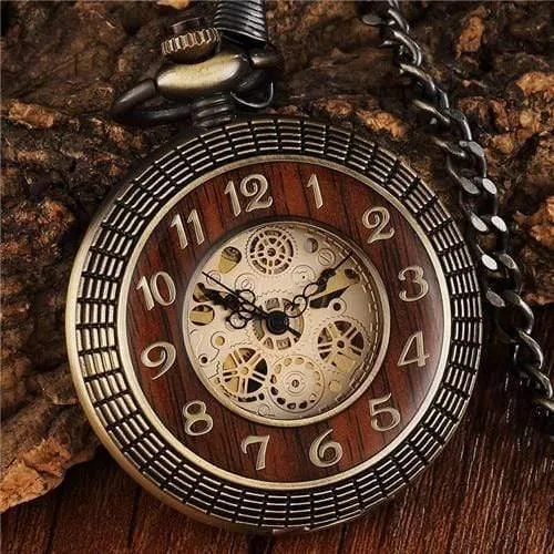 Mechanische Taschenuhr Herren Unique Hollow Steampunk Bronze Mechanische Uhren Kette
