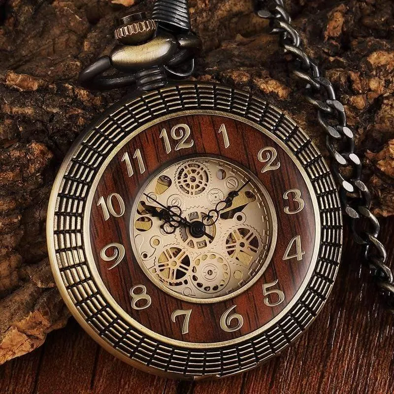 Mechanische Taschenuhr Herren Unique Hollow Steampunk Bronze Mechanische Uhren Kette