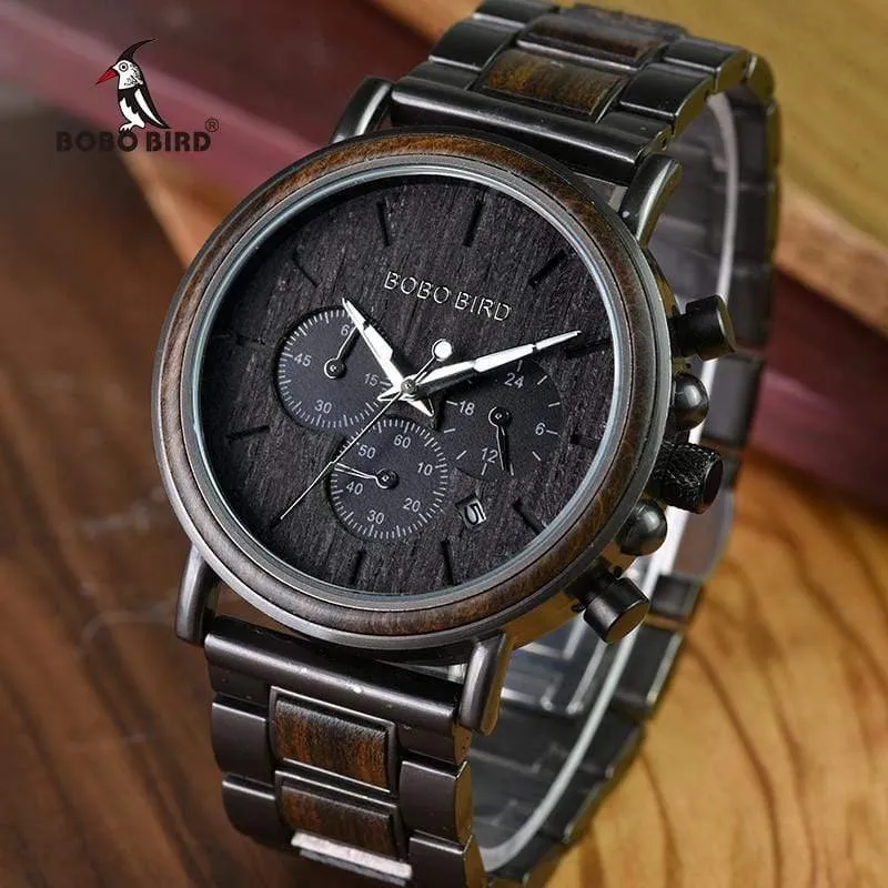 Holz Edelstahl Herrenuhr Stilvolle Holzuhren Chronograph Quarzuhren relogio masculino W-Q26
