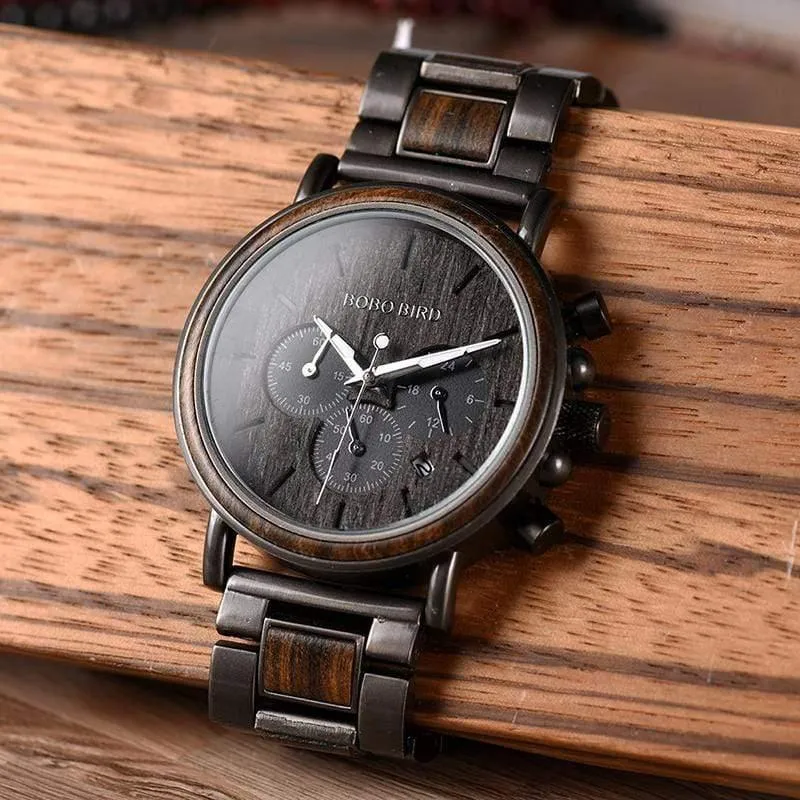 Holz Edelstahl Herrenuhr Stilvolle Holzuhren Chronograph Quarzuhren relogio masculino W-Q26