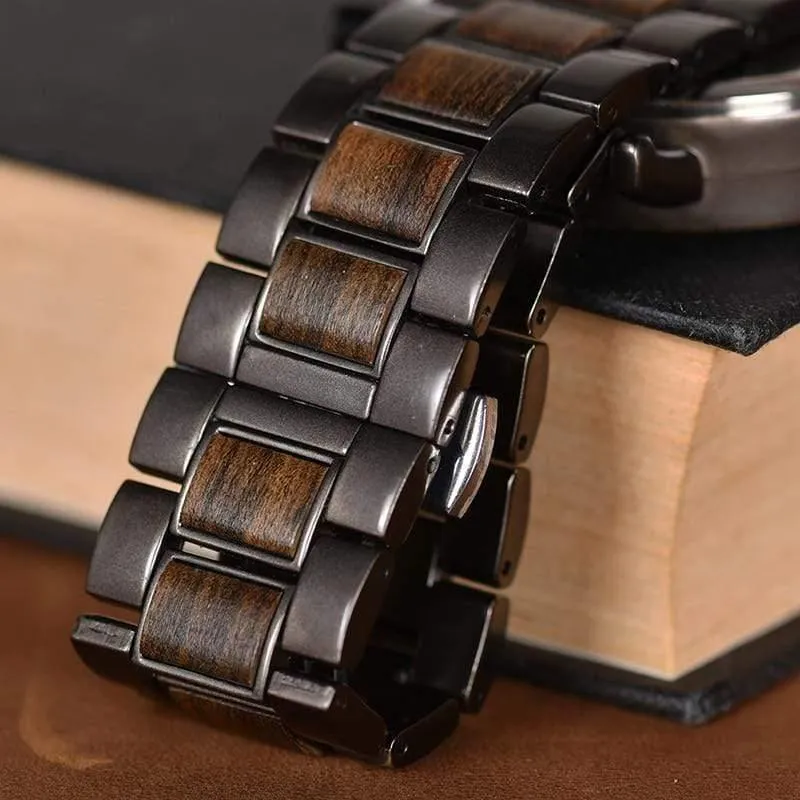 Holz Edelstahl Herrenuhr Stilvolle Holzuhren Chronograph Quarzuhren relogio masculino W-Q26