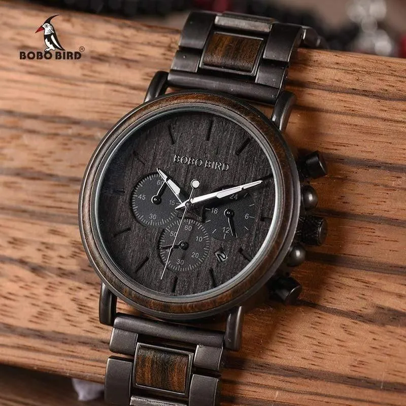 Holz Edelstahl Herrenuhr Stilvolle Holzuhren Chronograph Quarzuhren relogio masculino W-Q26