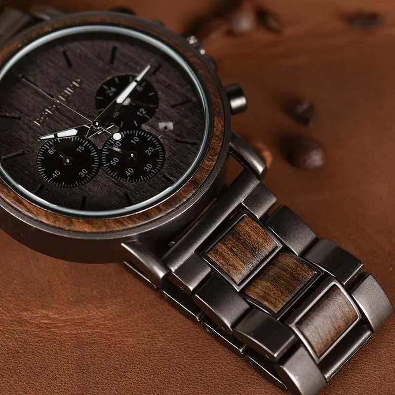 Holz Edelstahl Herrenuhr Stilvolle Holzuhren Chronograph Quarzuhren relogio masculino W-Q26