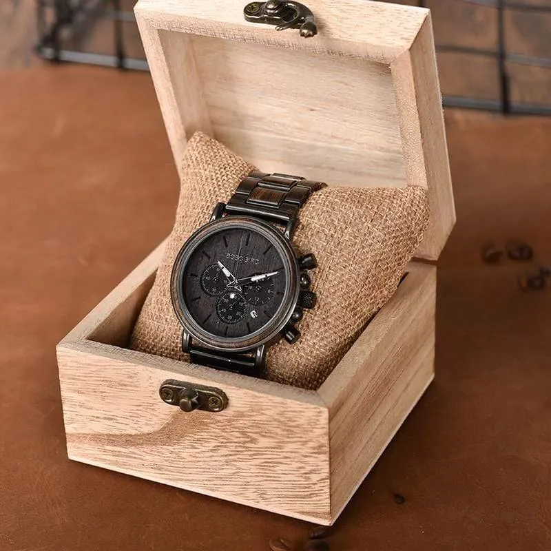 Holz Edelstahl Herrenuhr Stilvolle Holzuhren Chronograph Quarzuhren relogio masculino W-Q26