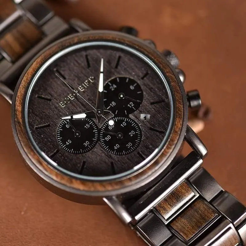 Holz Edelstahl Herrenuhr Stilvolle Holzuhren Chronograph Quarzuhren relogio masculino W-Q26