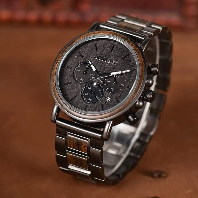 Holz Edelstahl Herrenuhr Stilvolle Holzuhren Chronograph Quarzuhren relogio masculino W-Q26