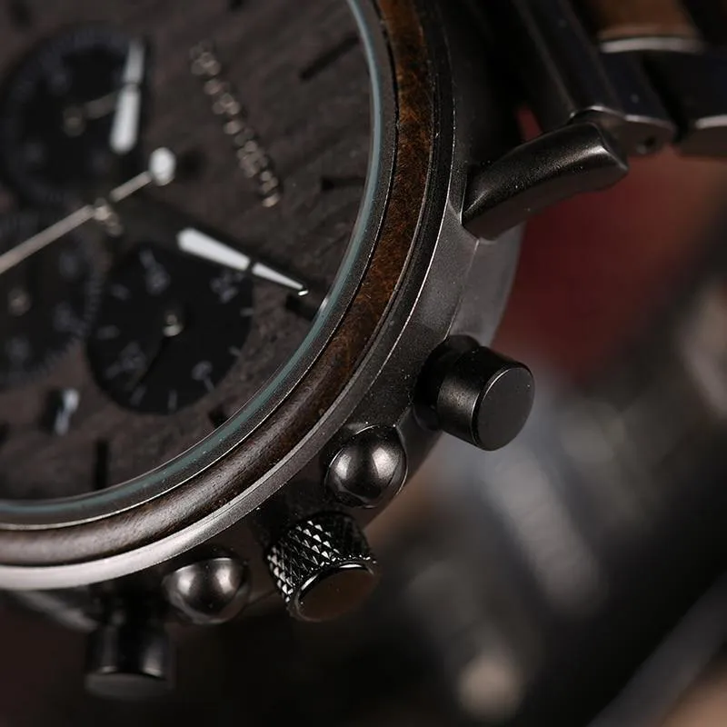Holz Edelstahl Herrenuhr Stilvolle Holzuhren Chronograph Quarzuhren relogio masculino W-Q26