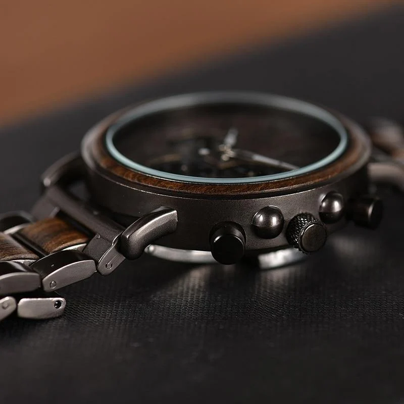 Holz Edelstahl Herrenuhr Stilvolle Holzuhren Chronograph Quarzuhren relogio masculino W-Q26