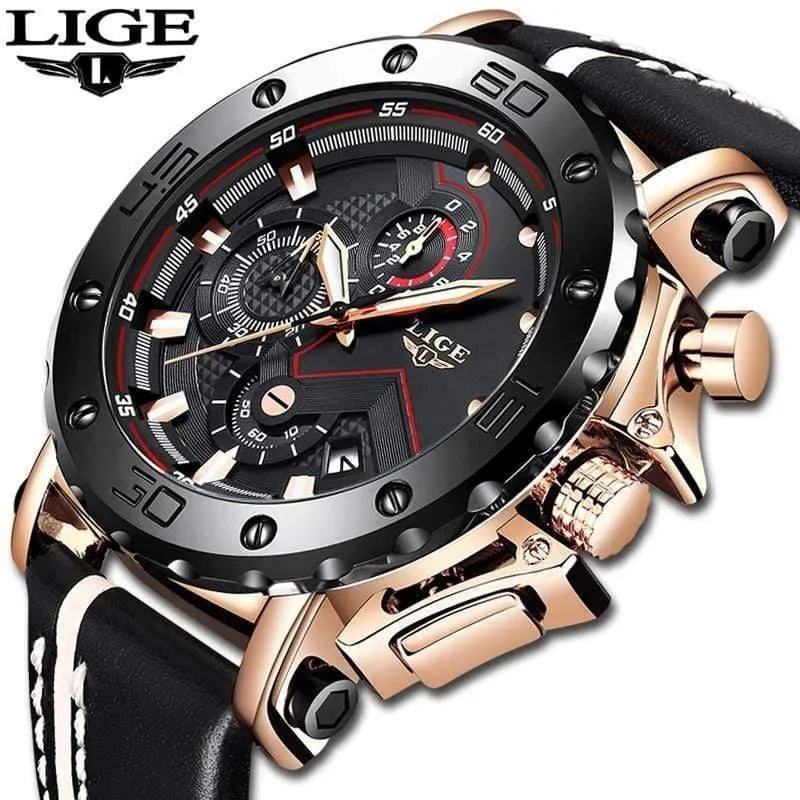 Herren Uhren Top Marke Luxus Große Zifferblatt Militär Quarz Uhr Leder Wasserdicht Sport Chronograph Uhr Männer