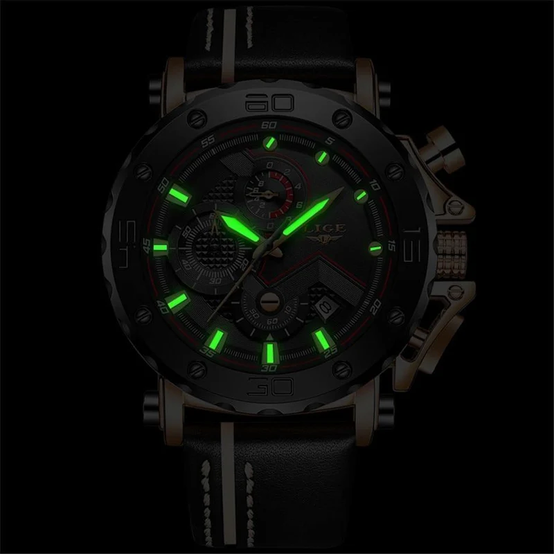 Herren Uhren Top Marke Luxus Große Zifferblatt Militär Quarz Uhr Leder Wasserdicht Sport Chronograph Uhr Männer