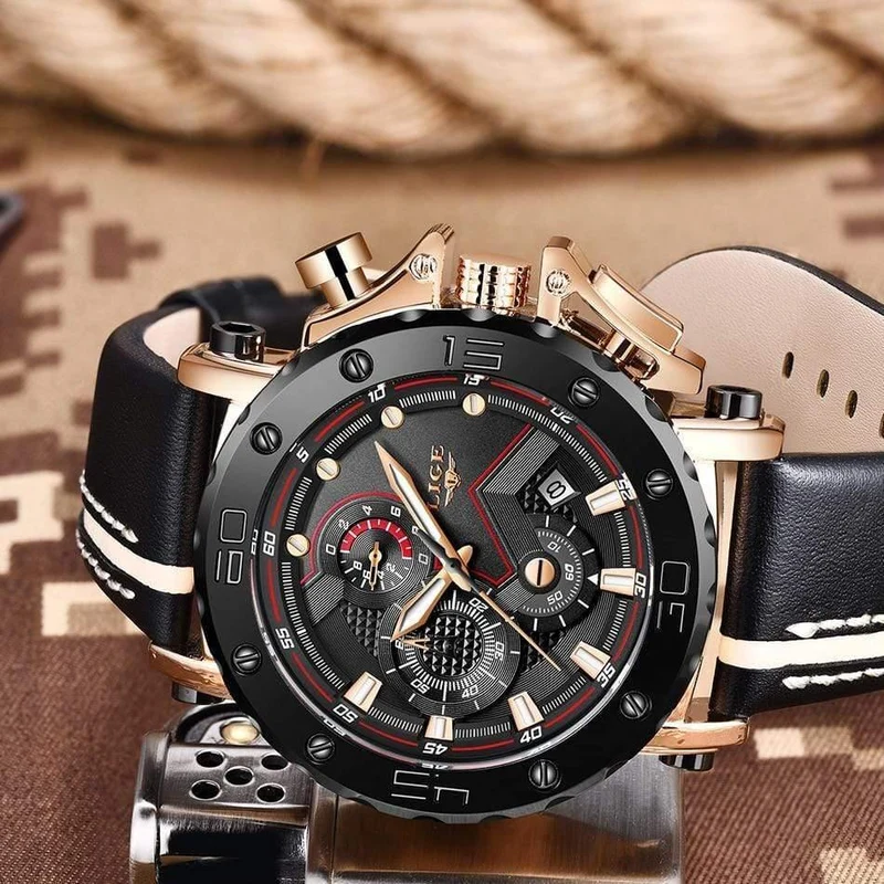 Herren Uhren Top Marke Luxus Große Zifferblatt Militär Quarz Uhr Leder Wasserdicht Sport Chronograph Uhr Männer