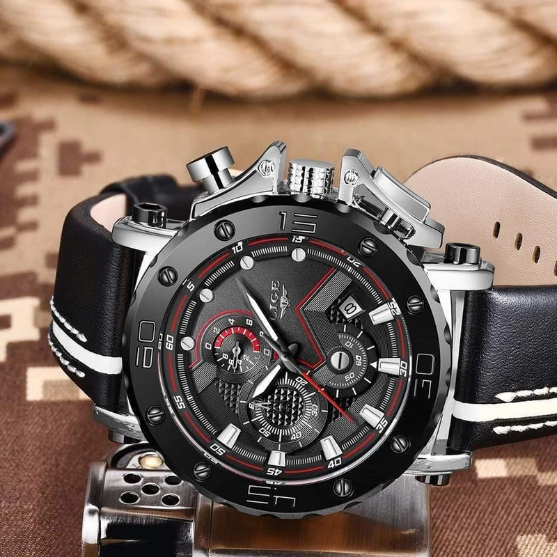 Herren Uhren Top Marke Luxus Große Zifferblatt Militär Quarz Uhr Leder Wasserdicht Sport Chronograph Uhr Männer