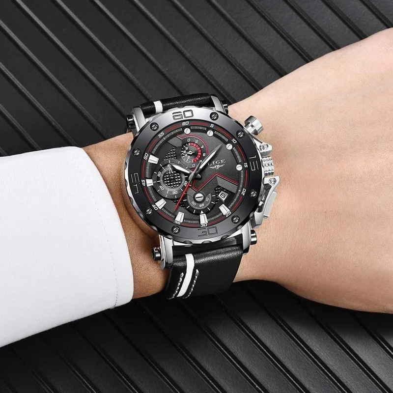 Herren Uhren Top Marke Luxus Große Zifferblatt Militär Quarz Uhr Leder Wasserdicht Sport Chronograph Uhr Männer