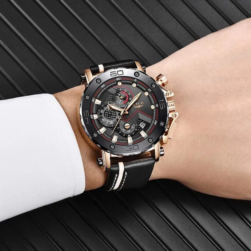 Herren Uhren Top Marke Luxus Große Zifferblatt Militär Quarz Uhr Leder Wasserdicht Sport Chronograph Uhr Männer