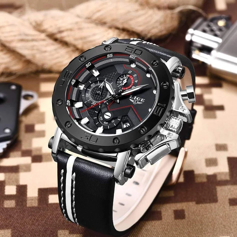 Herren Uhren Top Marke Luxus Große Zifferblatt Militär Quarz Uhr Leder Wasserdicht Sport Chronograph Uhr Männer