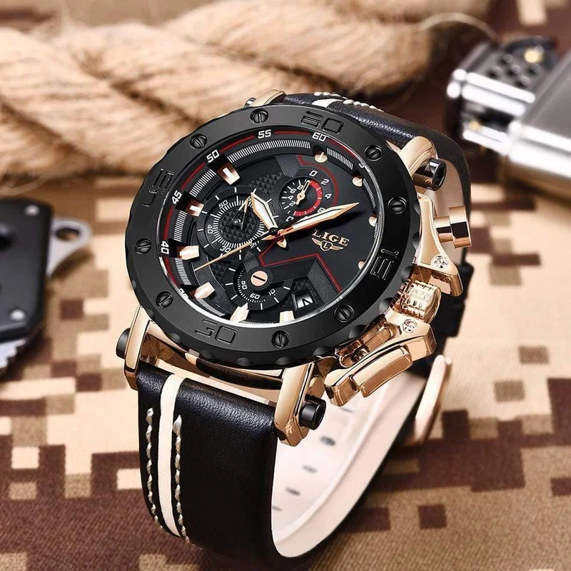 Herren Uhren Top Marke Luxus Große Zifferblatt Militär Quarz Uhr Leder Wasserdicht Sport Chronograph Uhr Männer