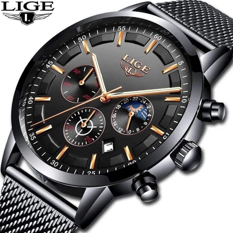 Herrenuhren Top-Marke Luxus Casual Quarz Armbanduhr Herrenmode Edelstahl Wasserdicht Sport Chronograph + Box
