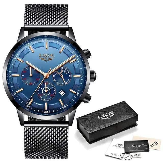Herrenuhren Top-Marke Luxus Casual Quarz Armbanduhr Herrenmode Edelstahl Wasserdicht Sport Chronograph + Box
