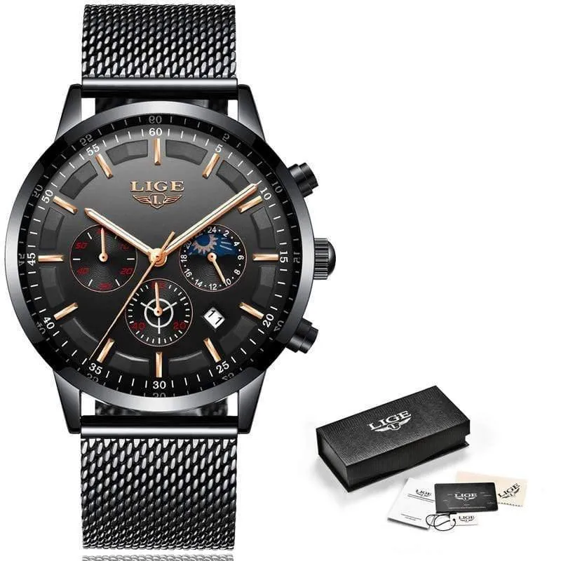 Herrenuhren Top-Marke Luxus Casual Quarz Armbanduhr Herrenmode Edelstahl Wasserdicht Sport Chronograph + Box