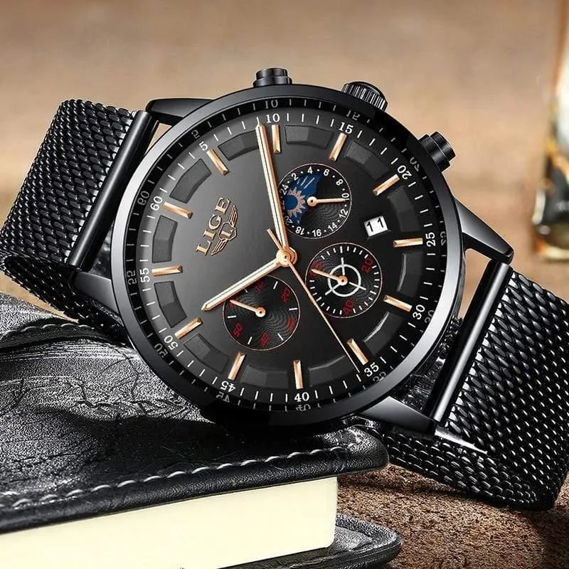 Herrenuhren Top-Marke Luxus Casual Quarz Armbanduhr Herrenmode Edelstahl Wasserdicht Sport Chronograph + Box