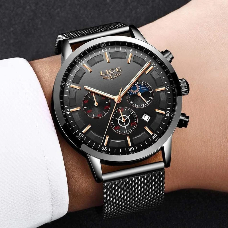 Herrenuhren Top-Marke Luxus Casual Quarz Armbanduhr Herrenmode Edelstahl Wasserdicht Sport Chronograph + Box