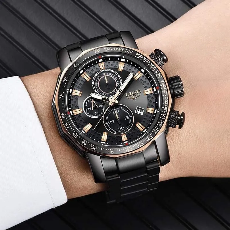 Herrenuhren Top-Marke Luxus Sport Quarz Alle Stahl Männliche Uhr Militärische Wasserdichte Chronograph Relogio Masculino
