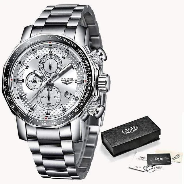 Herrenuhren Top-Marke Luxus Sport Quarz Alle Stahl Männliche Uhr Militärische Wasserdichte Chronograph Relogio Masculino