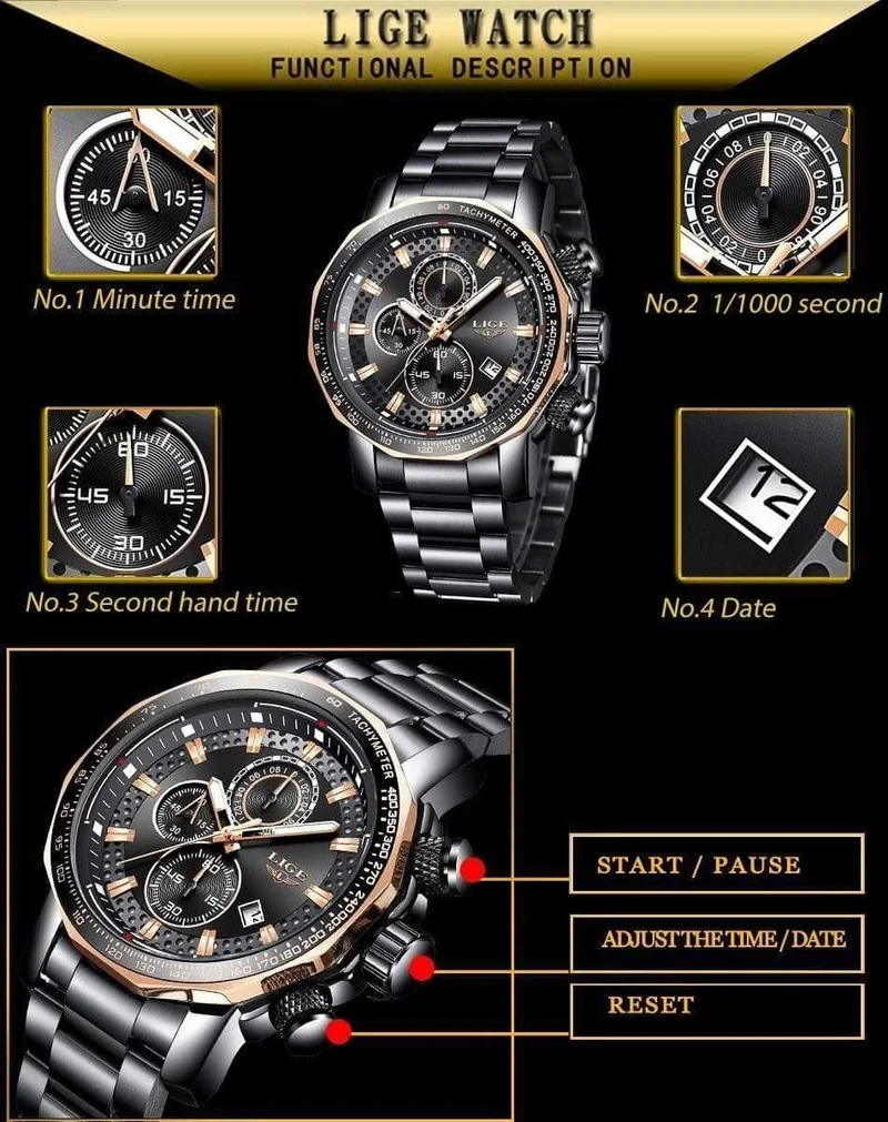 Herrenuhren Top-Marke Luxus Sport Quarz Alle Stahl Männliche Uhr Militärische Wasserdichte Chronograph Relogio Masculino
