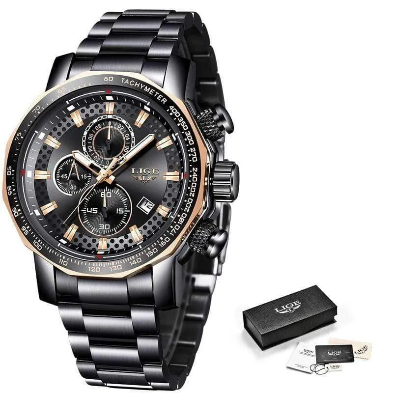 Herrenuhren Top-Marke Luxus Sport Quarz Alle Stahl Männliche Uhr Militärische Wasserdichte Chronograph Relogio Masculino