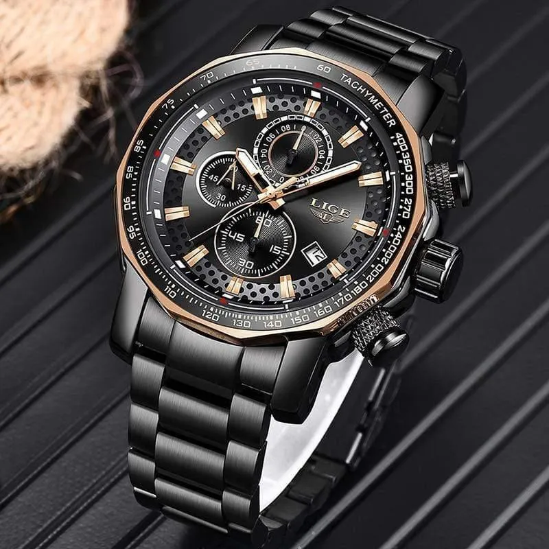 Herrenuhren Top-Marke Luxus Sport Quarz Alle Stahl Männliche Uhr Militärische Wasserdichte Chronograph Relogio Masculino