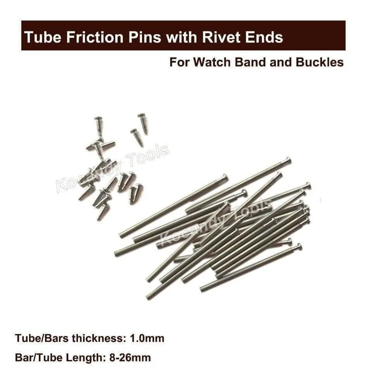 Rohrreibungsstift Druckstangen Stifte & Nietenden für Uhrenarmbänder Riemen Schnallen Armbänder Dicke 1.0mm 100 Stück 8 - 26mm