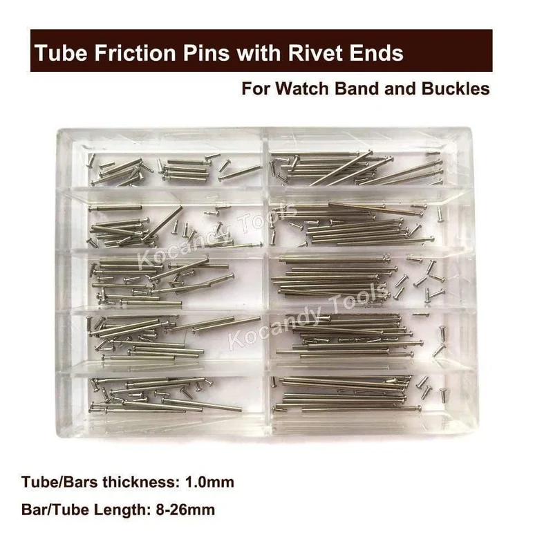 Rohrreibungsstift Druckstangen Stifte & Nietenden für Uhrenarmbänder Riemen Schnallen Armbänder Dicke 1.0mm 100 Stück 8 - 26mm